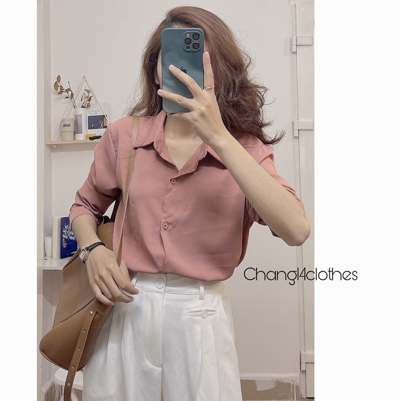 Áo sơ mi nữ siêu xinh, áo sơ mi công sở chất lụa đẹp nhiều màu (hồng trắng vàng) | BigBuy360 - bigbuy360.vn