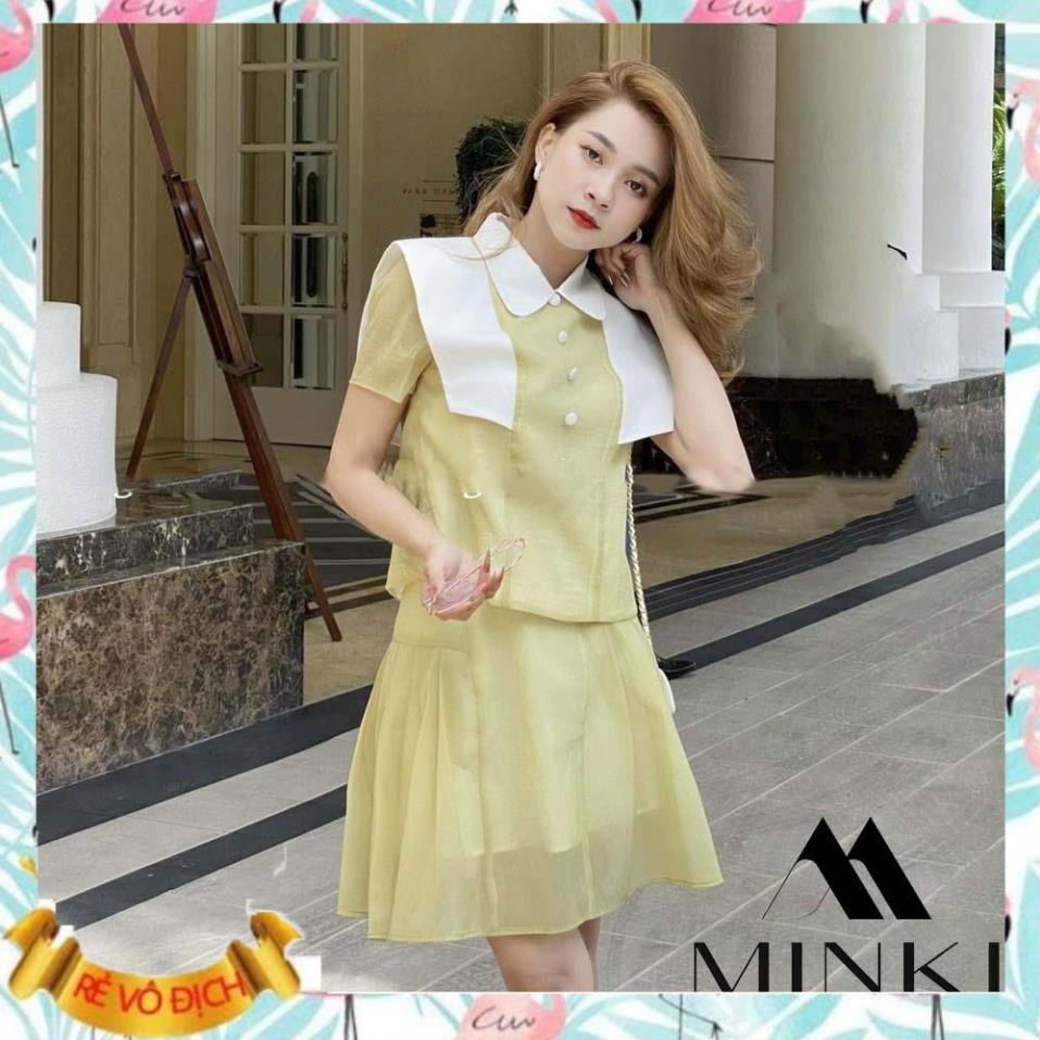 NEW_ SET SƠ MI VOAN TƠ PHỐI VẠT TRẮNG VÀ CHÂN VÁY CHỮ A - CHẤT LIỆU CAO CẤP - MÀU VÀNG TIỂU THƯ _MIIN