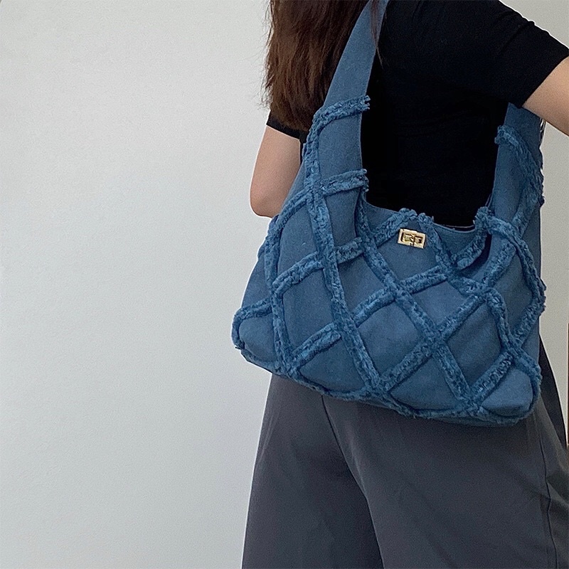 [SẴN] Túi tote denim Vintage 90s_túi vải màu denim cổ điển