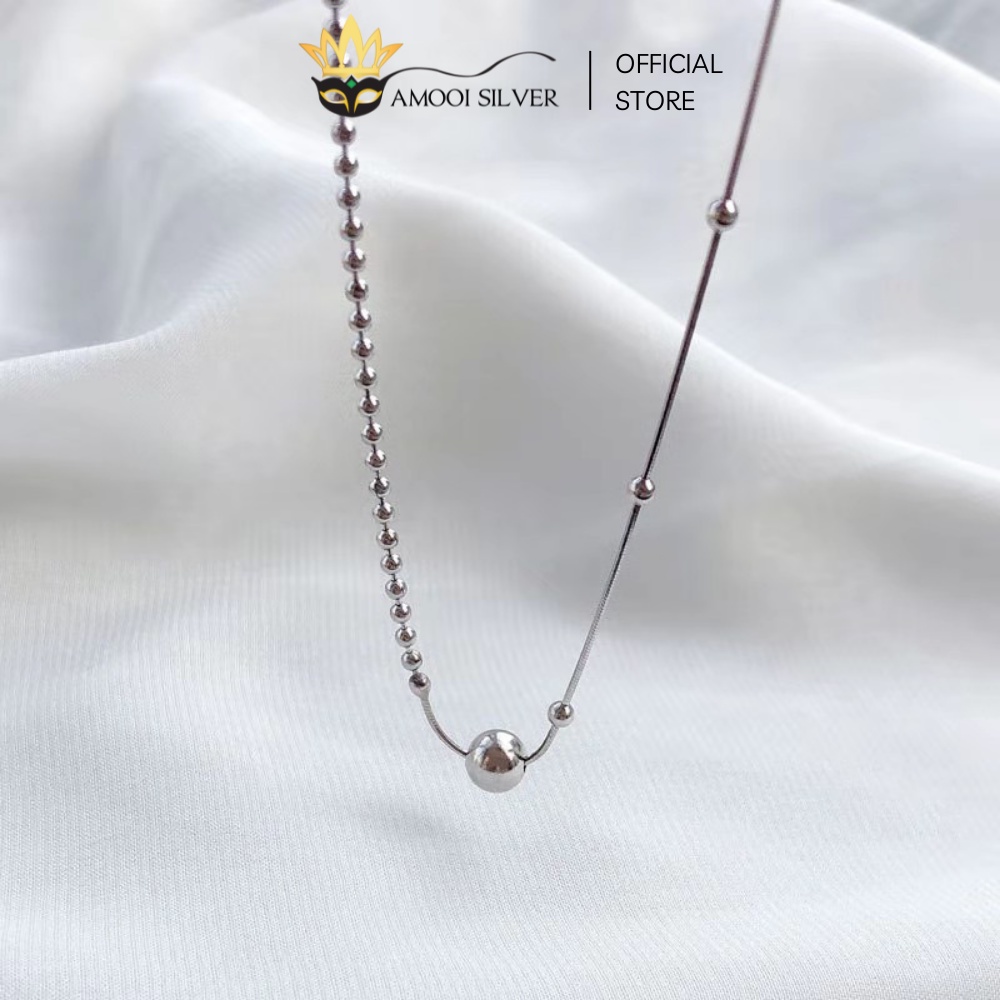 Vòng Cổ Choker Bạc Cao Cấp S925 Mẫu 1 Viên Bi 2 Loại Dây - Amooi Silver AD68