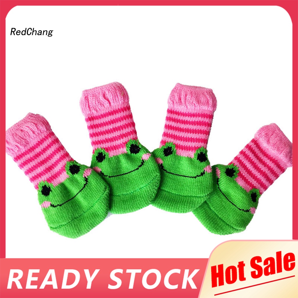 Set 4 Vớ Cotton Giữ Ấm Chống Trượt In Họa Tiết Hoạt Hình Cho Thú Cưng