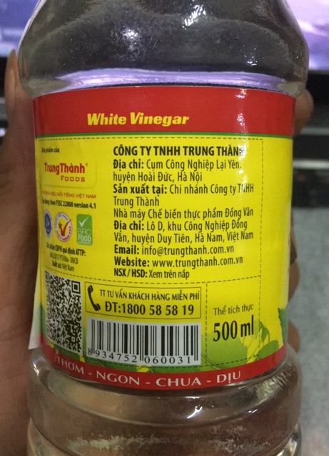 Dấm Trắng Trung Thành Dấm gạo trắng White Vinegar