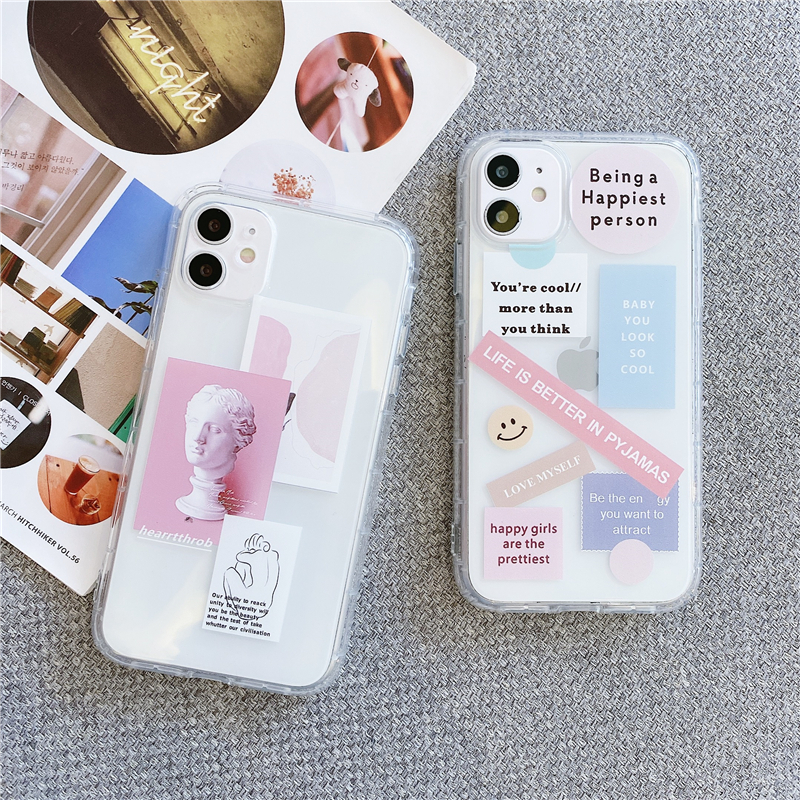 Simplicity oppo A5/A3S A53 2020 A52020/A92020 A7/A5S/A12 A8/A31 2020 A15 personality label letter transparent Shockproof Phone Soft TPU Case abstract David statue mobile phone case