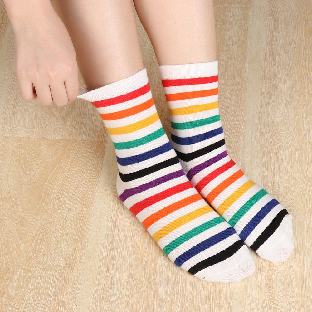 Vớ Cổ Trung Thoáng Khí Thấm Hút Mồ Hôi Họa Tiết Cầu Vồng Cho Nữ