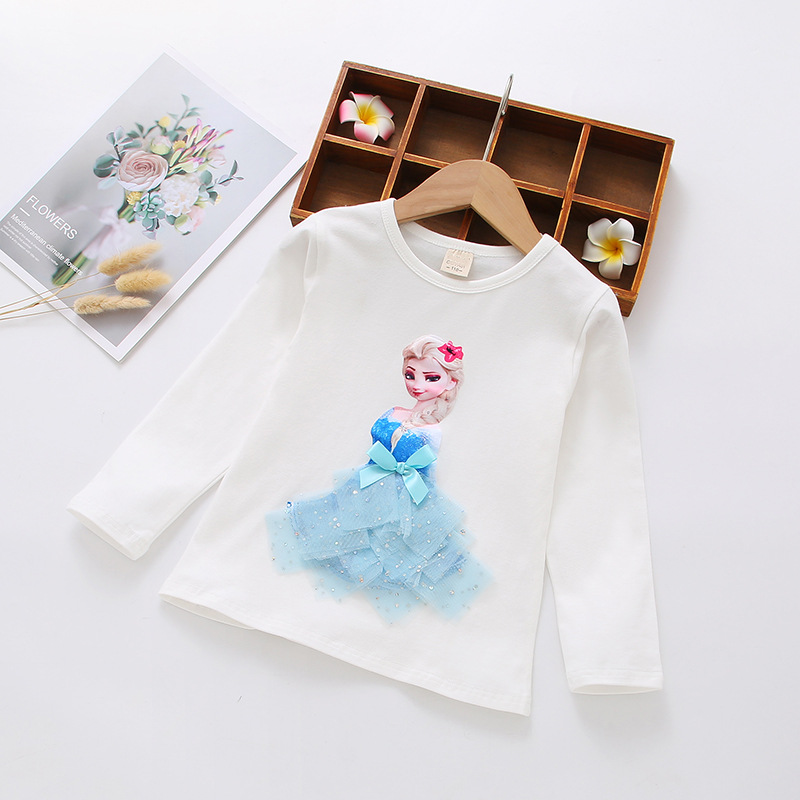 Trẻ em gái 3-7 tuổi Mùa xuân Áo thun dài tay Phim hoạt hình Ba chiều Aisha Cotton Top Quần áo