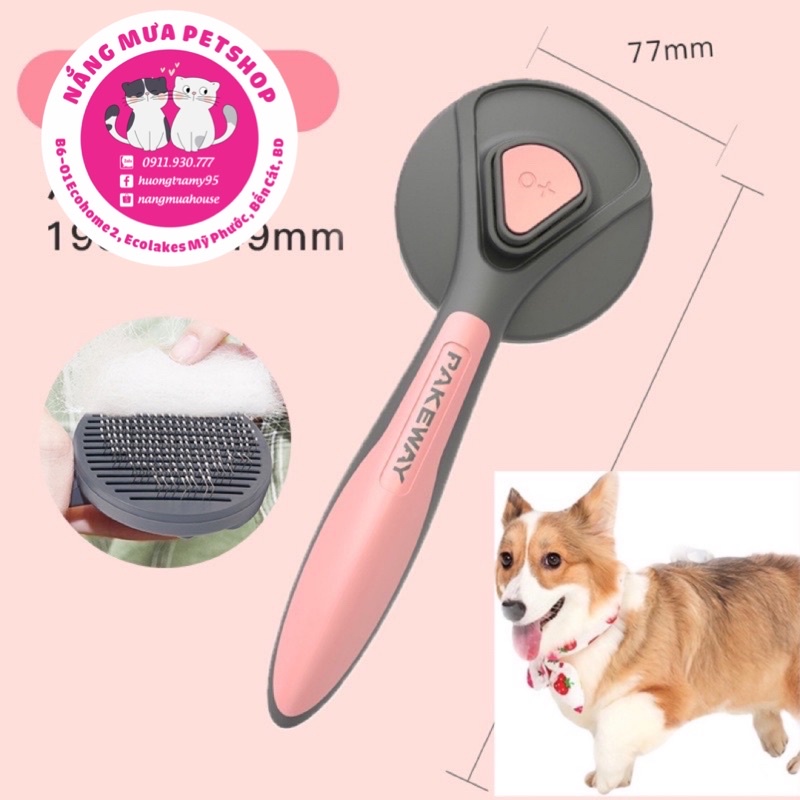 lược lấy lông cao cấp cho chó mèo PAKEWAY có nút bấm