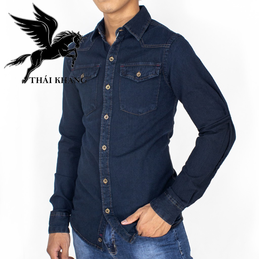 áo jean nam dài tay cao cấp vải cotton dày đẹp hàng chuẩn size vải đẹp | BigBuy360 - bigbuy360.vn