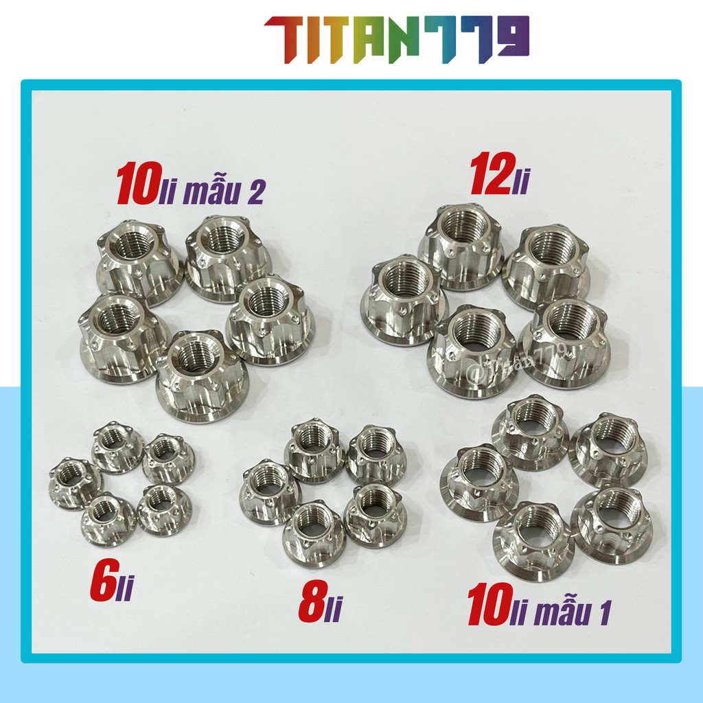 (207) Tán 6li 8li 10li 12li 14li Salaya Inox 304 đầu hở bắt cốt trước sau và vị trí tùy chọn cho tất cả các dòng xe