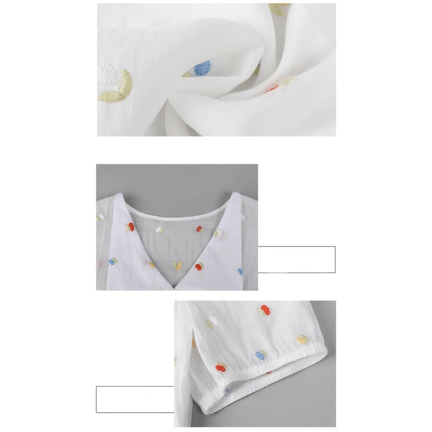 Bộ Áo chiffon Thêu Họa Tiết + Quần ngắn ống rộng Thời Trang Cho Mẹ Bầu