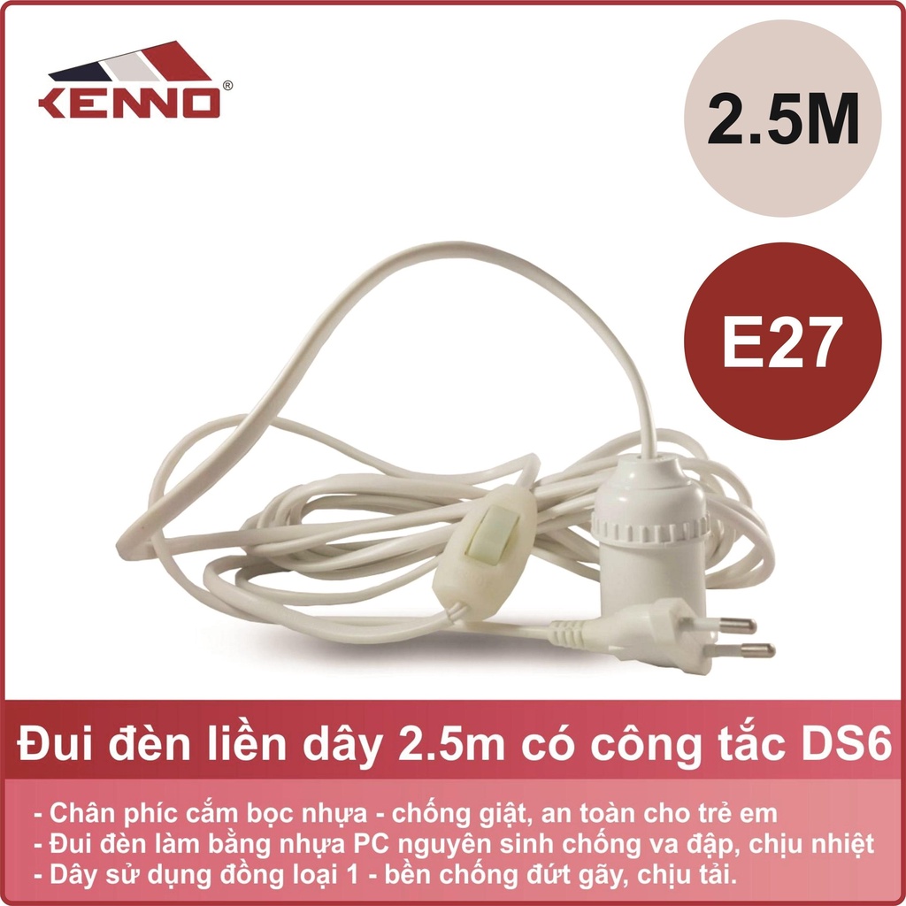 Đui đèn liền dây có công tắc kenno DS6 dây dài 2.5m