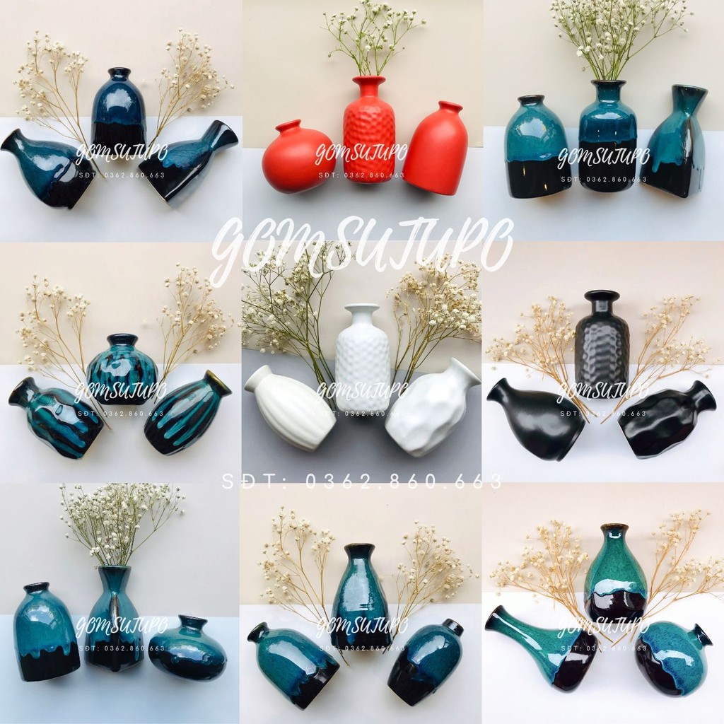 COMBO 3 Lọ Hoa Sứ Siêu XINH - Gốm sứ Bát Tràng - Bình Hoa Tràng Trí - Gốm Sứ TUPO - gomsutupo - Decor nhà cửa
