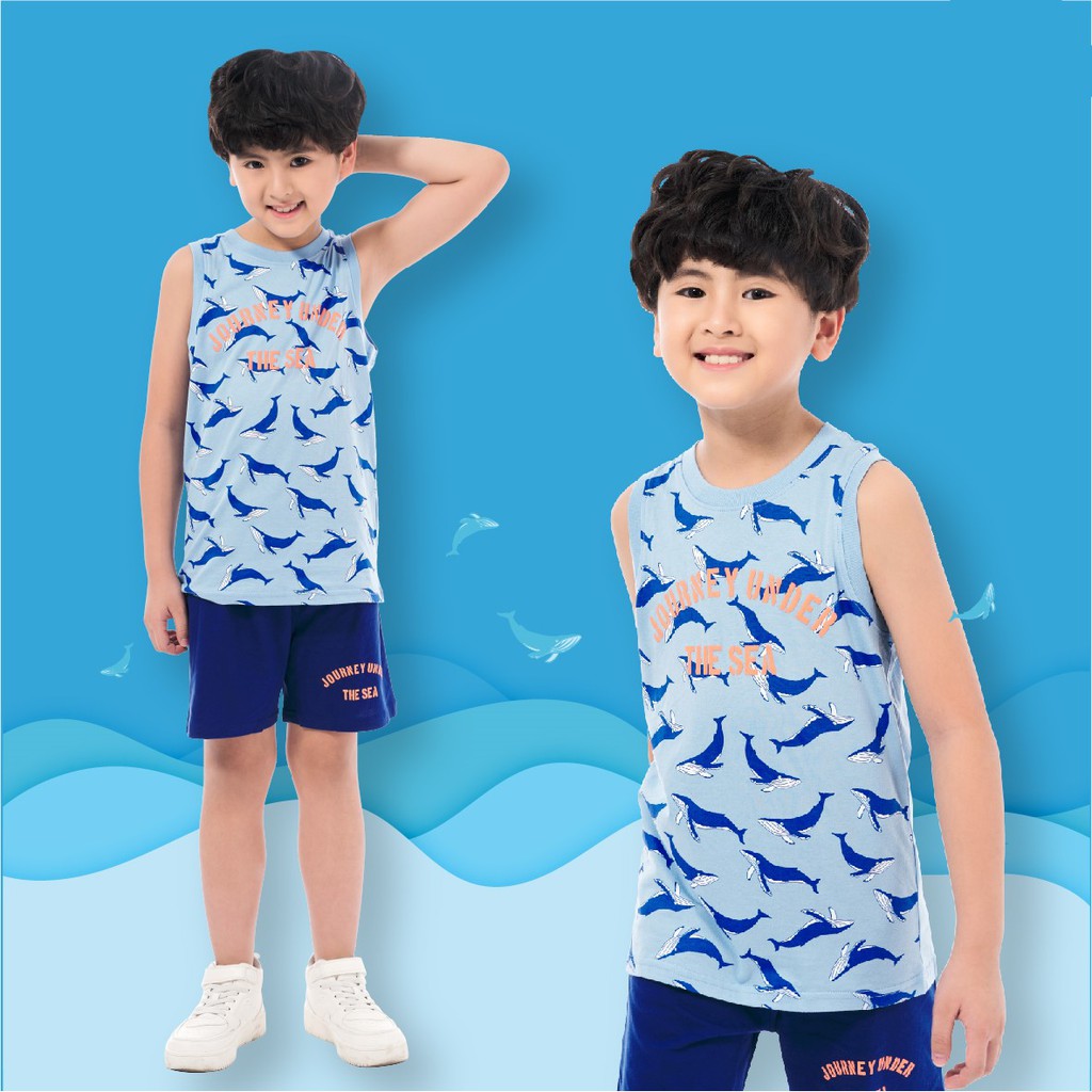 [MÃ BIGFBIF10 GIẢM 10K] Bộ Ba Lỗ Bé Trai Bigfox Size Đại, Bộ Sát Nách Mùa Hè Chất Cotton In Cá Mập THE SEA 3-11