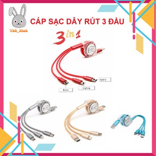 Cáp sạc cuộn rút 3 đầu, cáp sạc dây kéo 3 đầu
