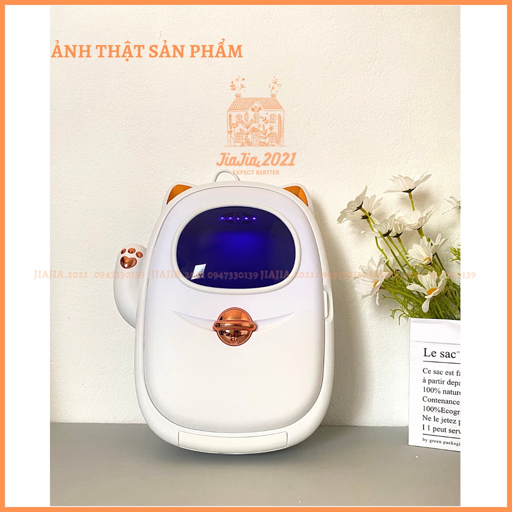 Hộp đựng đũa muỗng khử trùng bằng tia cực tím, sấy khô quạt gió hình Mèo May Mắn - Kệ đựng đũa thìa có nắp