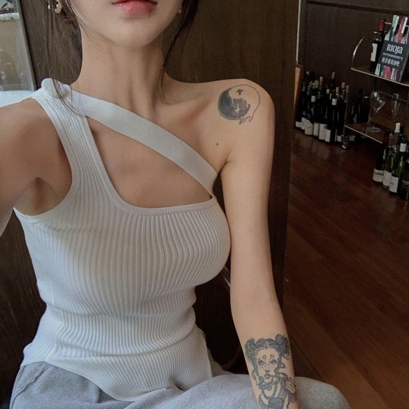 Áo Hai Dây Dệt Kim Màu Trắng Phong Cách Retro Đơn Giản