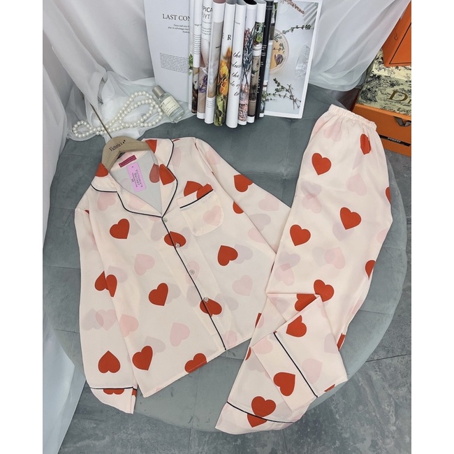 [FREE SHIP] Đồ Ngủ Nữ🌸Đồ Bộ Pijama Lụa Tay Dài Họa Tiết Chất Liệu Satin