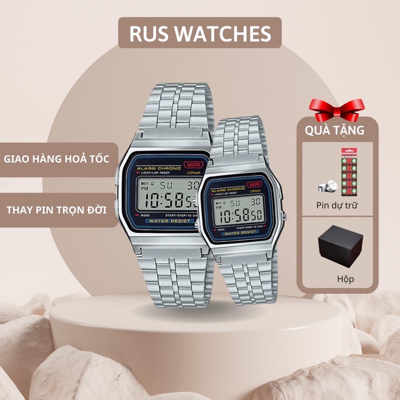 Đồng Hồ Điện Tử Đeo Tay Cặp Đôi Nam Nữ WR A159 Thể Thao Mặt Vuông Thời Trang