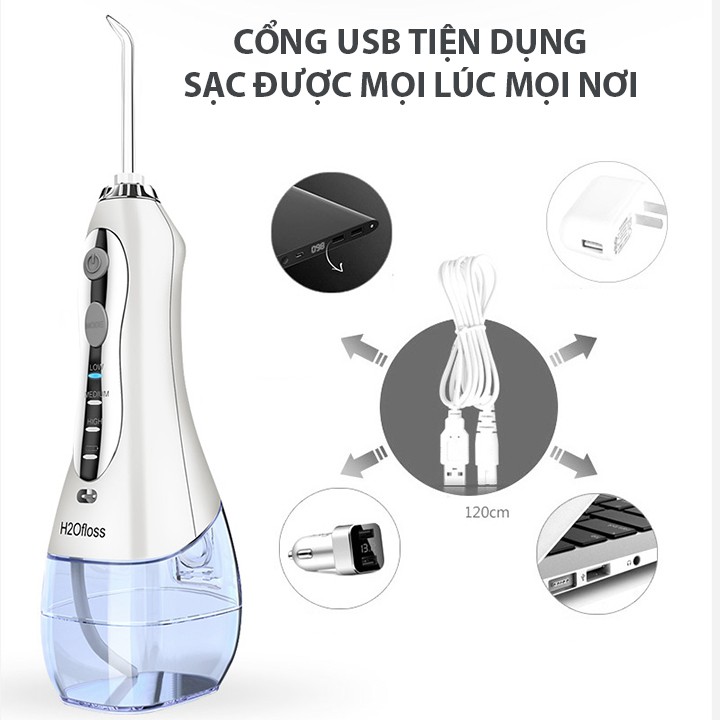 Máy tăm nước h2ofloss cầm tay cao cấp ORAL IRRIGATOR DENTALEE tặng kèm 5 vòi phun bảo hành chính hãng xỉa răng nước