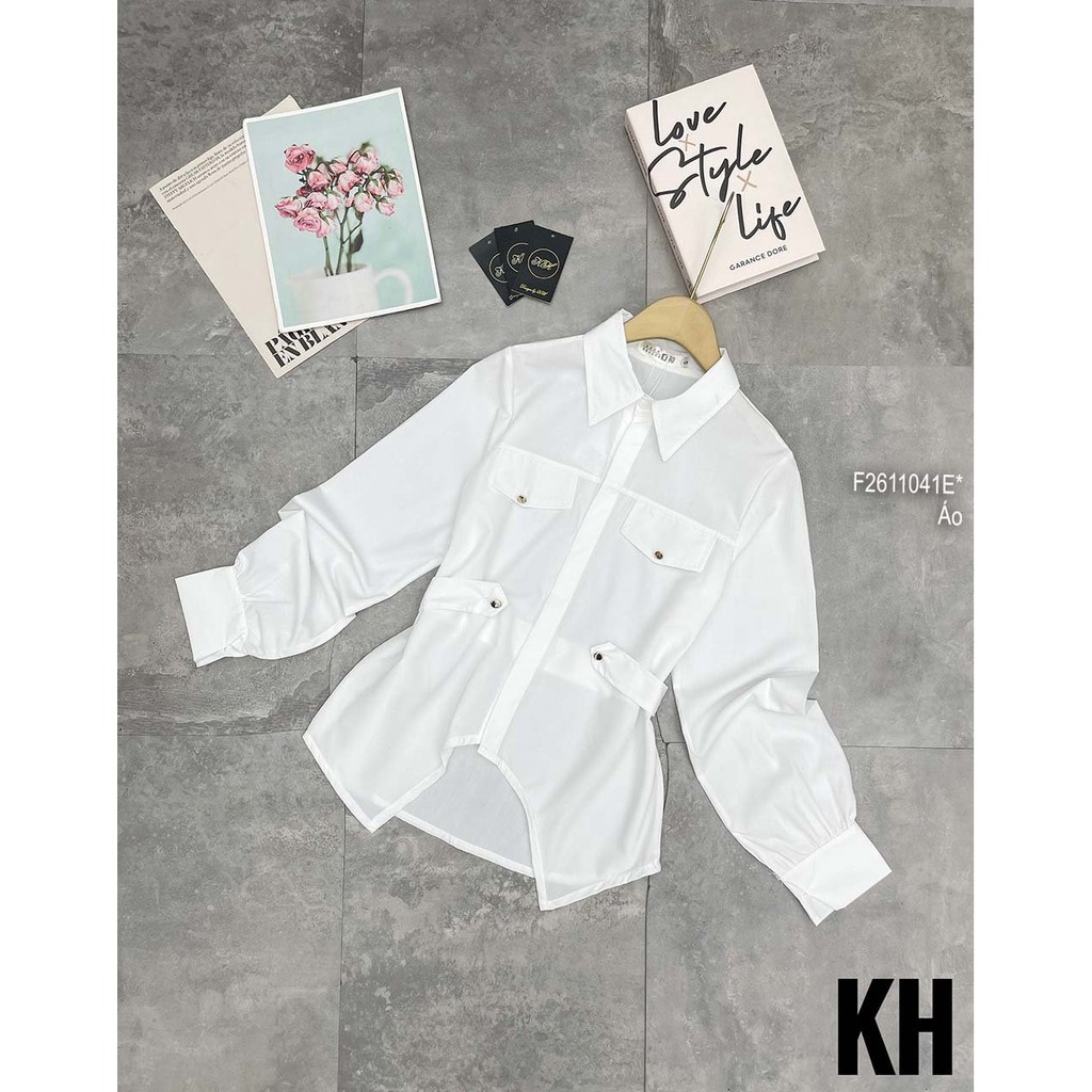 Áo sơ mi tà kiểu đắp túi nắp tay dài!