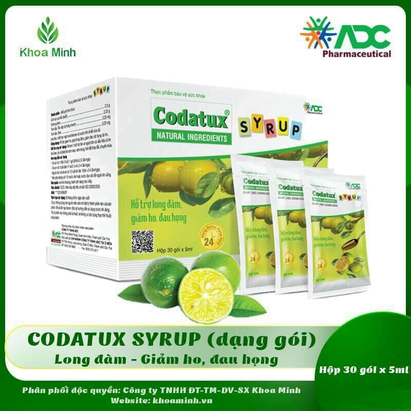 siro codatux 30 gói x 5ml (hỗ trợ cho trẻ từ 1 tuổi trở lên, giúp giảm ho, long đờm, đau rát họng...)