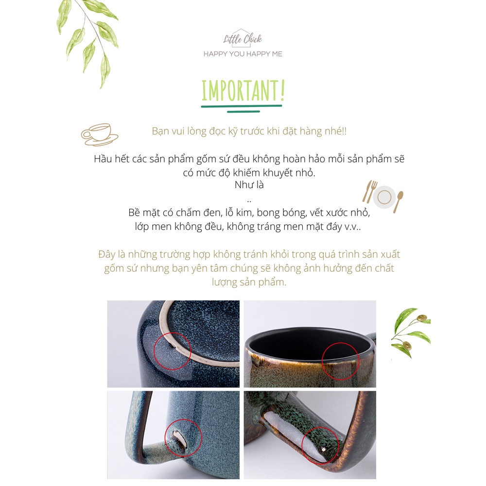 Ly sứ cốc nước gốm sứ lò nung màu retro siêu to 700ml