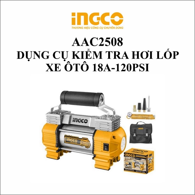 Máy bơm lốp xe ô tô dùng điện 12V của acqui INGCO AAC2508