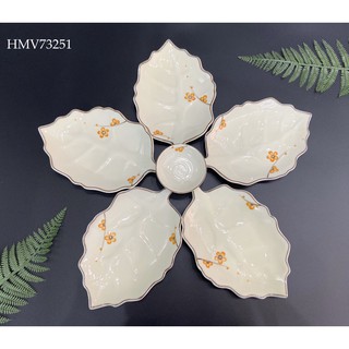 Bộ đĩa lá 5 cánh gốm sứ chuẩn Bát Tràng, decor trang trí đồ ăn cho gia đình an toàn và cực xinh yêu