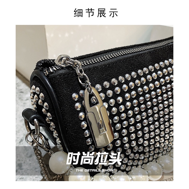 JASMIN NOIR Túi Đeo Chéo Đính Ngọc Trai Phối Dây Xích Thời Trang Cao Cấp Cho Nữ