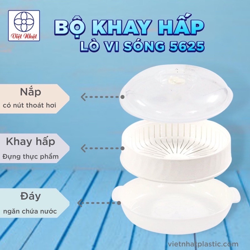 Bộ Khay Hấp Lò Vi Sóng 3 Lớp Việt Nhật - Khay hấp thực phẩm 3 chi tiết bằng nhựa dùng cho lò vi sóng.