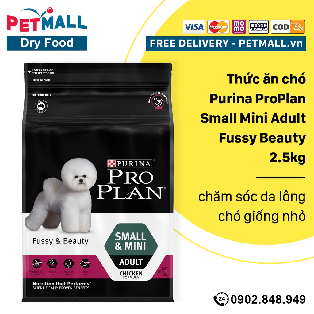 Thức ăn chó Purina PRO PLAN Small Mini Adult Fussy Beauty 2.5kg - chăm sóc da lông chó giống nhỏ Petmall