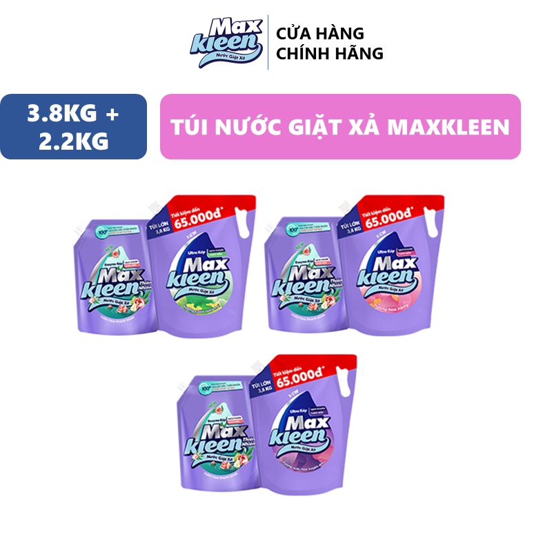 Combo Túi Nước Giặt Xả Maxkleen Thiên Nhiên 2.2kg + Túi Nước Giặt Xả 3.8kg