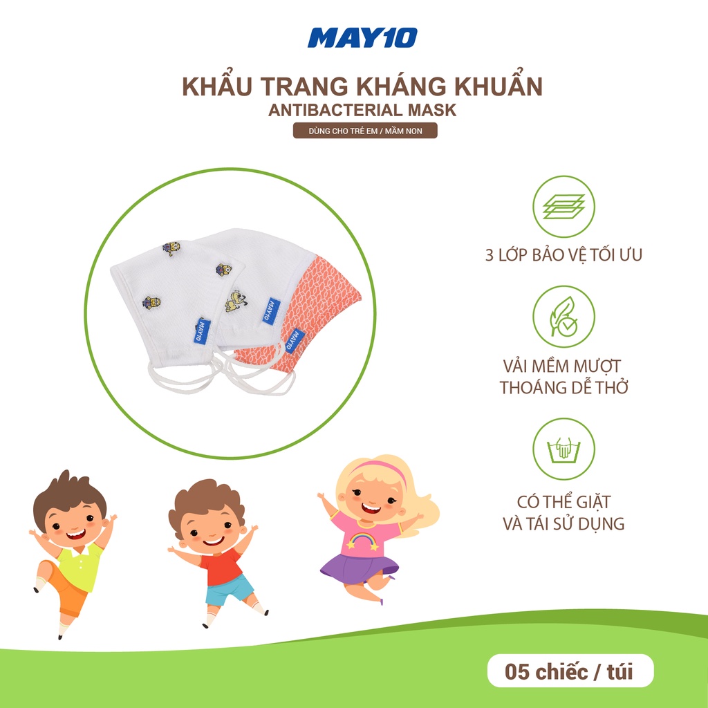 Set 5 chiếc khẩu trang vải kháng khuẩn May 10 cho bé Mầm non