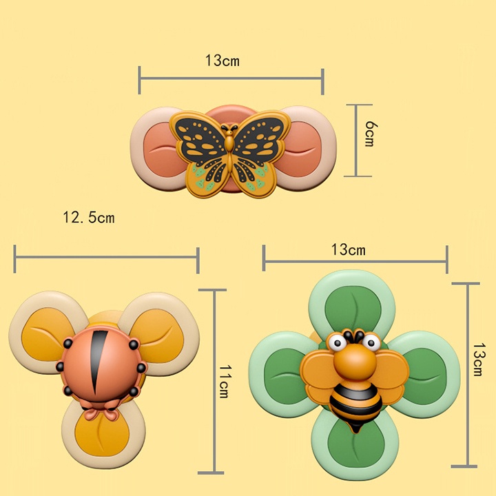 Bộ đồ chơi set 3 con quay spinner côn trùng bọ, ong và bướm nhựa mềm cao cấp cho bé