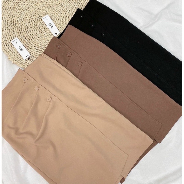 Chân váy công sở siêu tôn dáng phối cúc bọc công sở midi qua gối xẻ tà cạp lưng Chân váy vintage dáng dài ulzzang