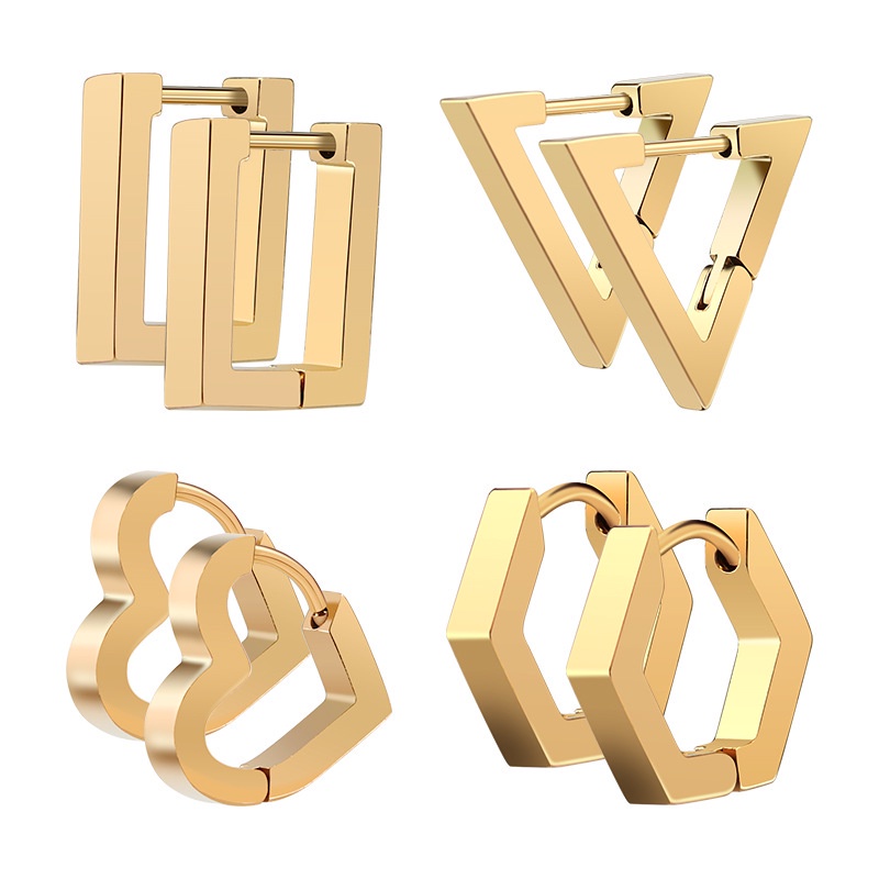 1 Cặp Khuyên Tai Nam Nữ Bằng Thép Không Gỉ Hình Tam Giác Phong Cách Rock