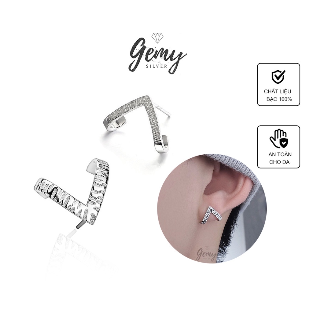 Khuyên tai nam bạc ta White Gangster thiết kế độc đáo, cá tính, unisex | GEMY SILVER KN39