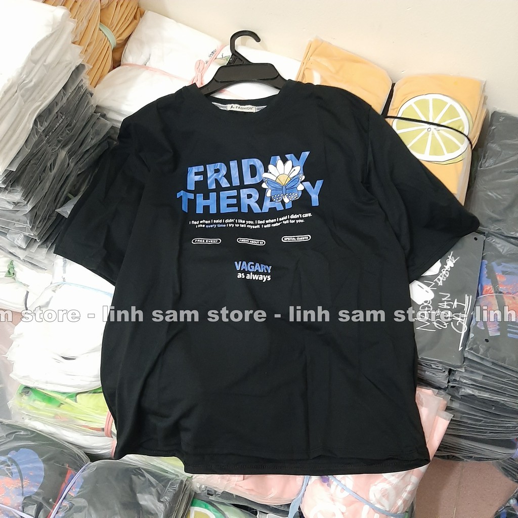 Áo thun tay lỡ nữ SAM CLO freesize - phông form rộng Unisex, mặc lớp, nhóm, cặp, in hình hoa cúc chữ FRIDAY THERAPY | BigBuy360 - bigbuy360.vn