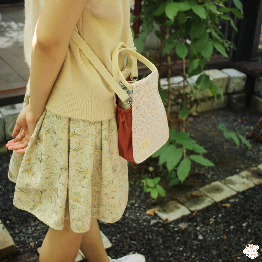 Túi vải đựng bình nước họa tiết hoa nhí hồng TaN cupholder