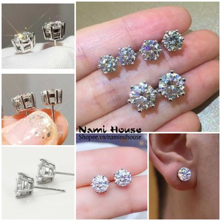 Bông tai vương miện nụ đá 6 chấu hột lấp lánh phụ kiện trang sức idol hàn quốc - namimi