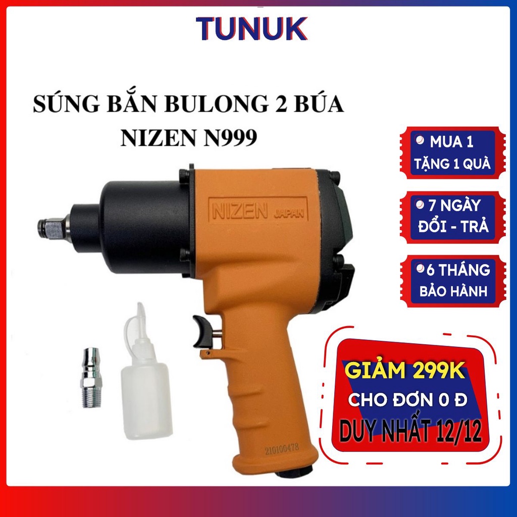 Súng bắn bulong 1/2" Nizen cam N-999 , máy siết ốc tắc kê bằng khí nén Tunuk