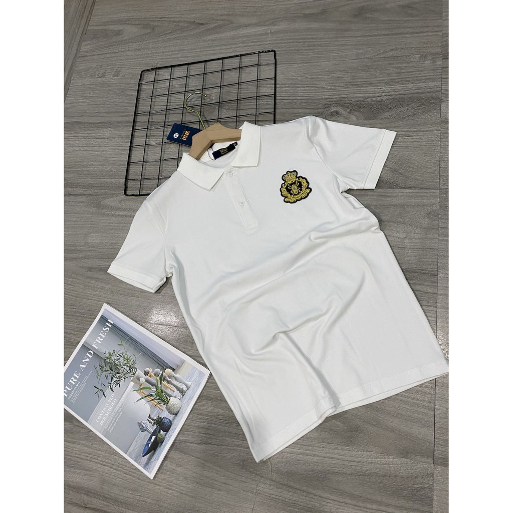 Áo thun nam polo ngắn tay cổ trụ đính đá kim sa vương miện GUCCI , Áo cotton 100% cao cấp