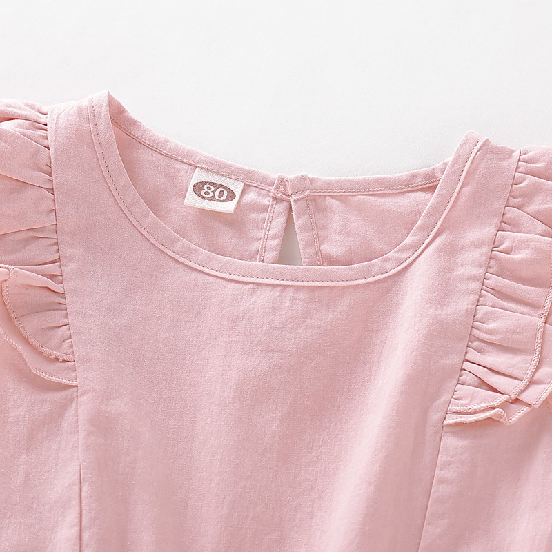 Set đồ 2 mảnh MIKRDOO gồm áo hồng tay áo nhún bèo+chân váy đính nơ thời trang đáng yêu cho bé gái 1-4 tuổi