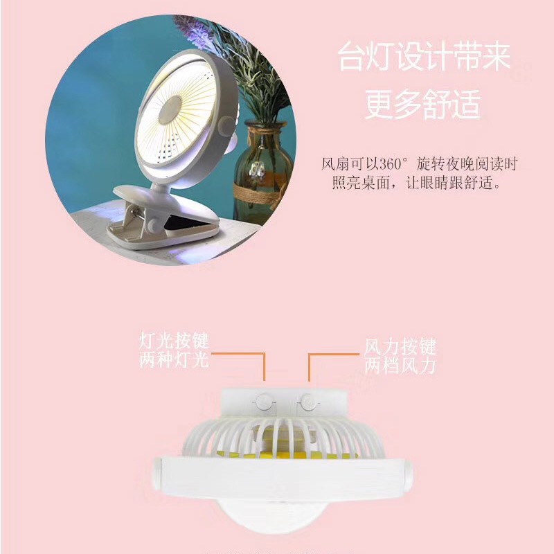 Quạt mini để bàn kiêm đèn ngủ xoay 360 độ