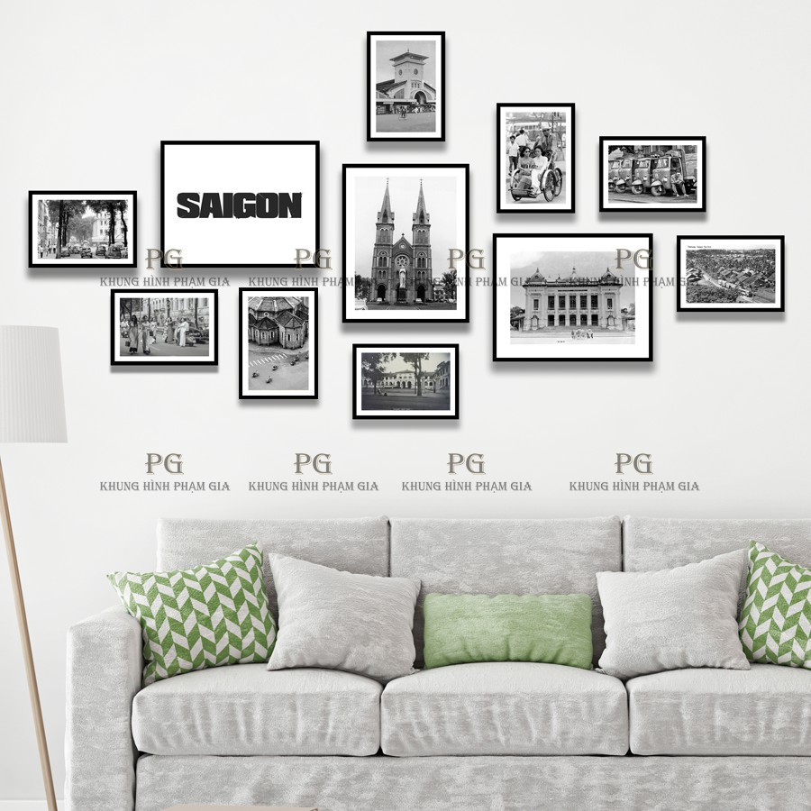 Bộ Khung Ảnh Treo Tường Kèm Bộ Ảnh Sài Gòn Xưa - Khung Hình Phạm Gia PGC218