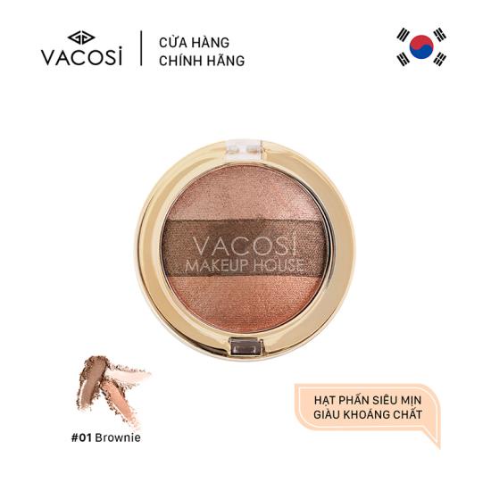 Phấn mắt Vacosi 3 màu hộp tròn VP06-01 Brownie