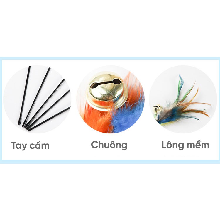 Đồ chơi cần câu lông vũ có chuông cho mèo cưng