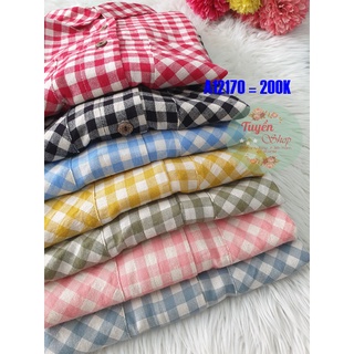 Áo sơ mi caro croptop tay liền