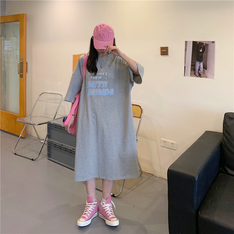 Đầm Thun Ngắn Tay Dáng Rộng In Chữ Đơn Giản Thời Trang Mùa Hè Cho Nữ