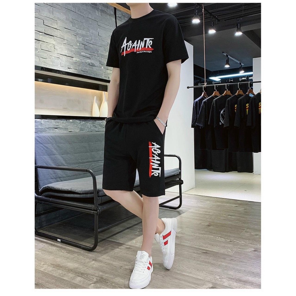 Set Bộ Đồ Nam Thun Co Giãn Phối Chữ Chất Cotton, 2 màu chất lượng chất thun lạnh mặc mùa hè mặc nhà cao cấp