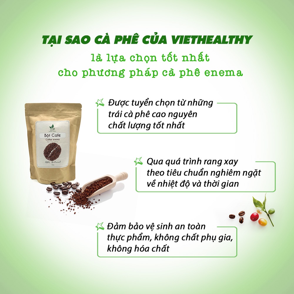 Cà phê thải độc đại tràng viet healthy 1kg, cafe hữu cơ enema coffee thụt tháo đại tràng, cafe gerson thanh lọc gan